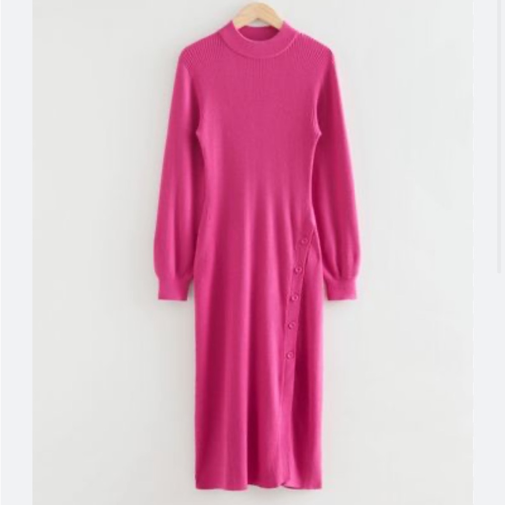 Buttoned Rib Knit Dress